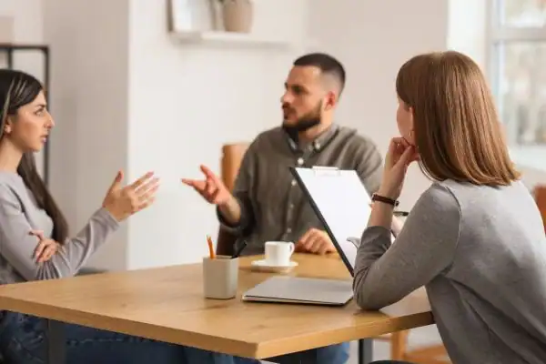 Image of couple access free mediation using family mediation voucher scheme Oadby
